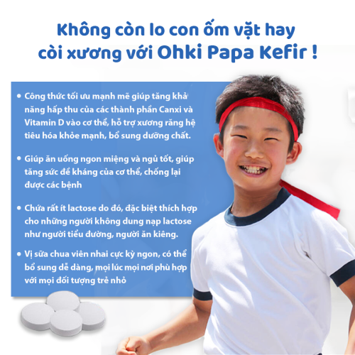 Kẹo nấm sữa Ohki Papa Kefir + Acid Lactic + Calcium D + 120 viên